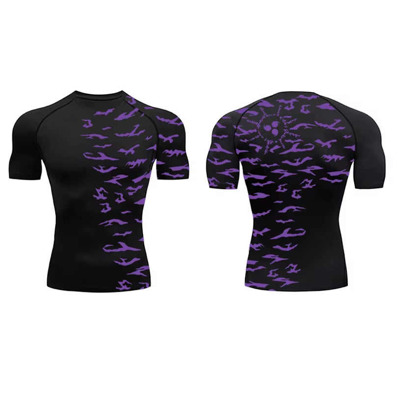 ichiverse naruto sasuke uchiha copression shirt anime manga gym purple black