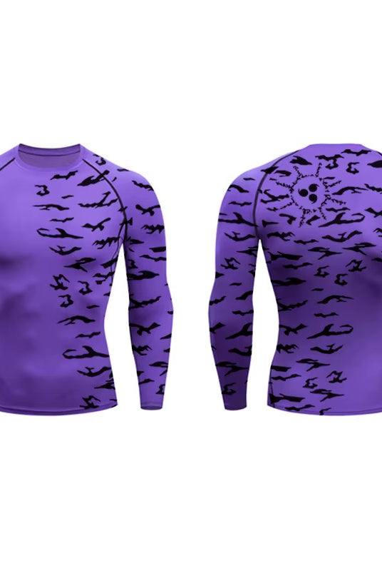 ichiverse naruto sasuke uchiha copression shirt anime manga gym purple black