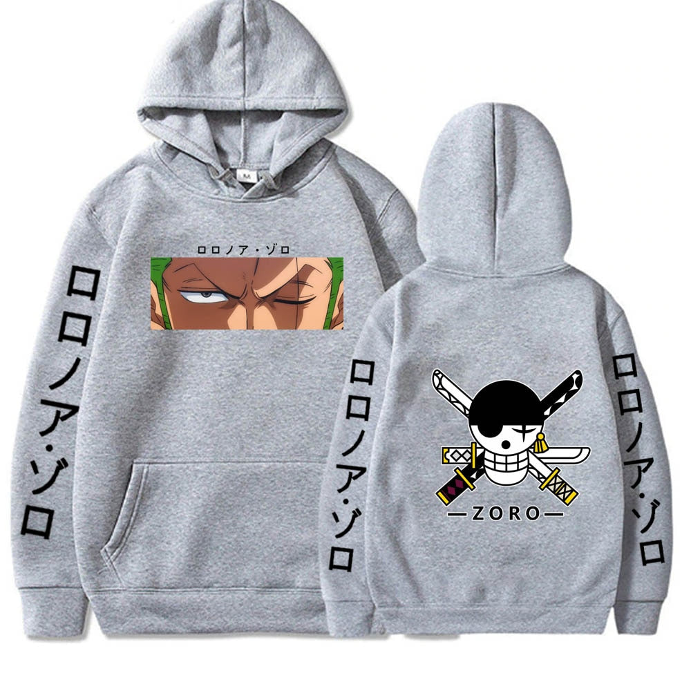 ichiverse one piece zoro hoodie anime manga grey
