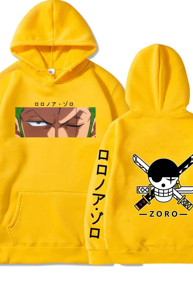 ichiverse one piece zoro hoodie anime manga yellow